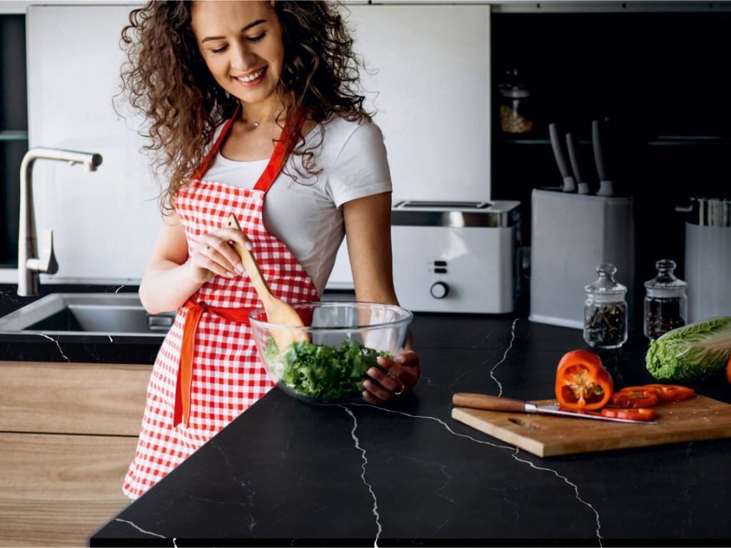 MODA Luxe Collection black veined quartz countertop in a kitchen