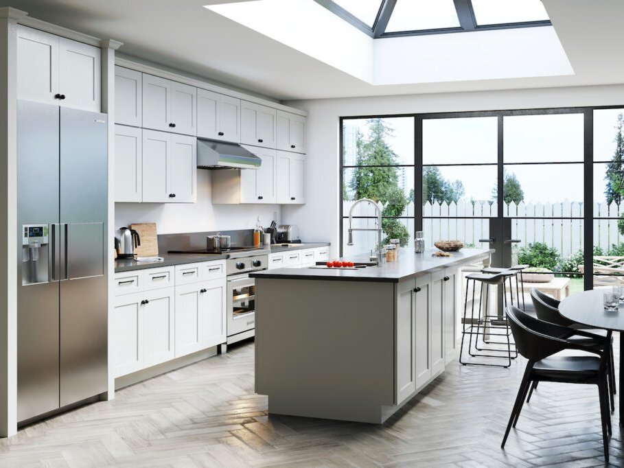 Wellkraft Sierra White shaker kitchen with a large island